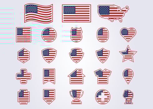 bundle of USA, United States of America icon flag symbol sign vector illustration design