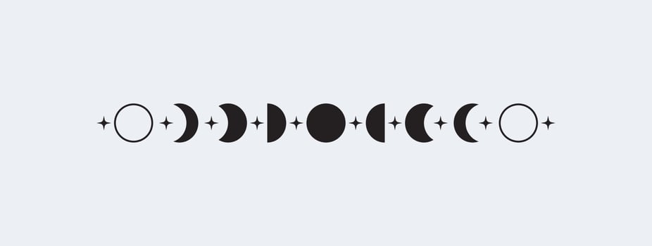 Abstract moon phases posters. Mid century lunar minimalist art decor, mystic contemporary print. vector