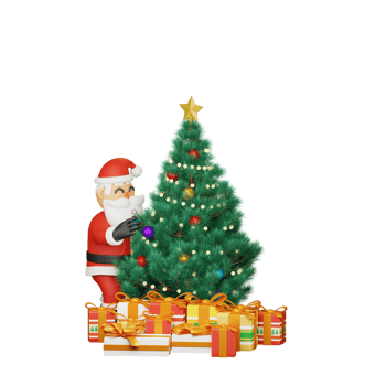 3d rendering of santa decorating a christmas tree png