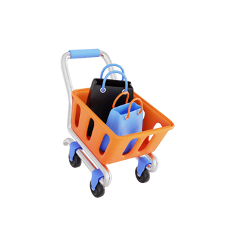 3d Shopping basket with shopping bags png