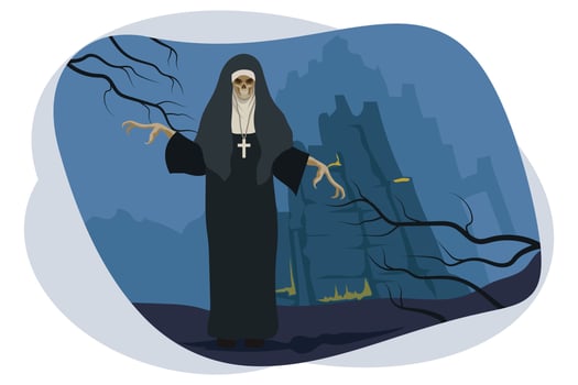 Halloween scary nun vector illustration.