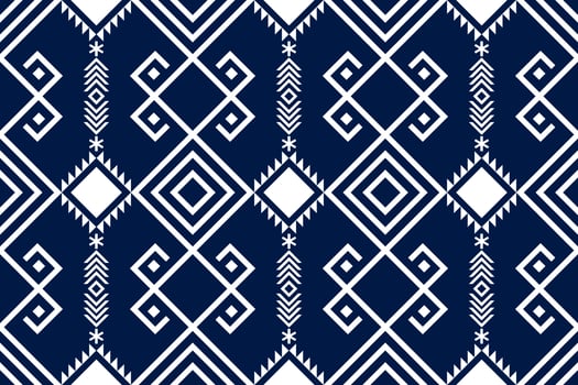 Dark blue and white geometric ethnic seamless pattern design for wallpaper, background, fabric, curtain, carpet, clothing, and wrapping. vector
