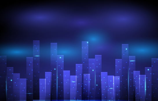 Building technology. Abstract image of a cityscape building digital on blue background. Shape of buildings technology vector illustration concept. Big city background architectural.