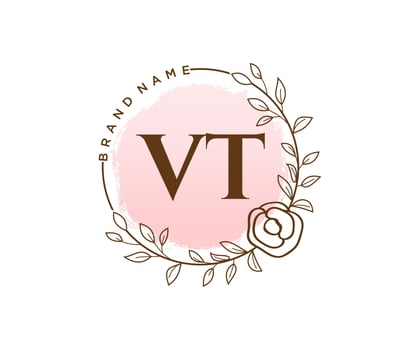 Initial VT feminine logo. Usable for Nature, Salon, Spa, Cosmetic and Beauty Logos. Flat Vector Logo Design Template Element.