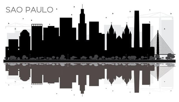 Sao Paulo City skyline black and white silhouette with reflections. vector