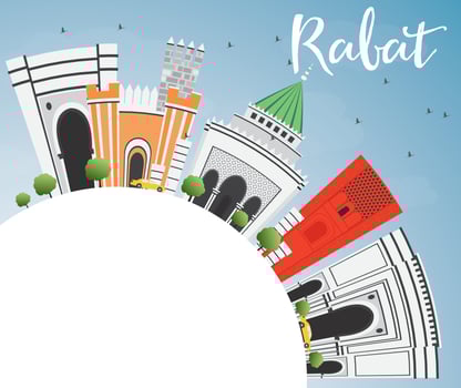 Rabat Skyline with Gray Buildings, Blue Sky and Copy Space. vector