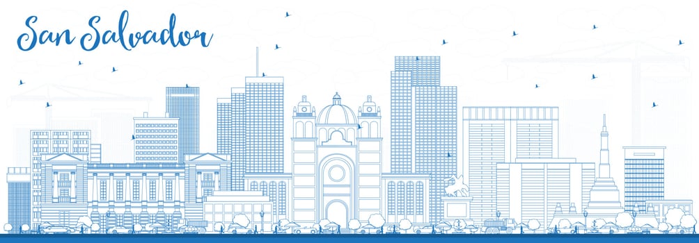 Outline San Salvador Skyline with Blue Buildings. vector