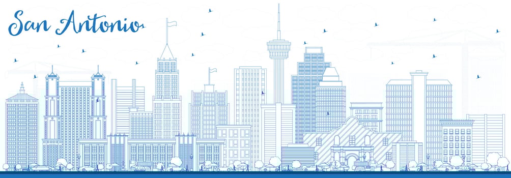 Outline San Antonio Skyline with Blue Buildings. vector