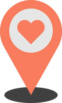 Location pins and hearts illustration in minimal style png