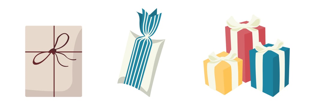 Gift box with ribbon of christmas, new year, wedding, holiday symbols vector set