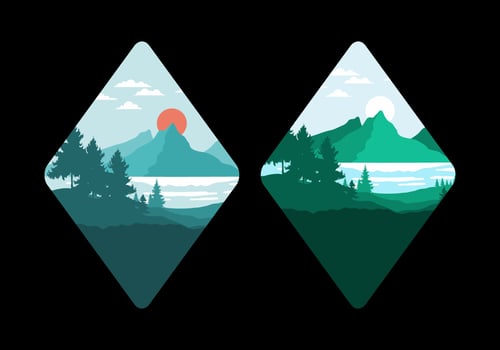 Landscape art illustration of a mountain and lake vector