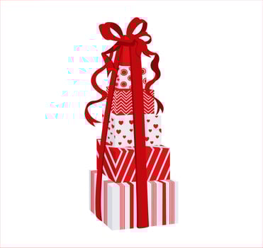 Vector set of a gift box with a ribbon with Christmas, New Year, wedding, and holiday symbols.