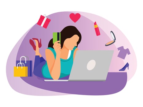 Woman doing online shopping illustration. vector