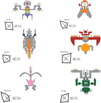 game spaceship graphic set with ship being upgraded or powered up vector
