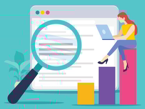 Female Employee analyzing Search Improvement vector