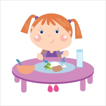 activities in the morning, little girl breakfast vector
