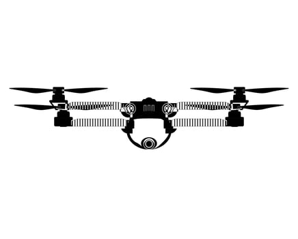 Drone in outline style. Quadcopter with camera. Colorful vector illustration isolated on white background.