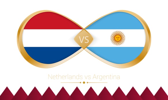 Netherlands versus Argentina golden icon for Football 2022 match, Quarter finals. vector