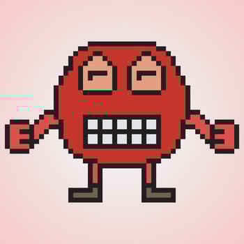 Pixel art face emoticon character. Vector illustration.