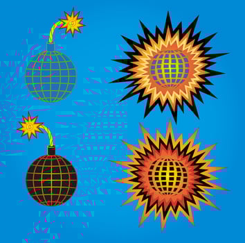 A crisis. Vector illustration of the earth in the form of a bomb, undermined by the instability of financial dollar markets.