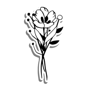 Monochrome Bunch of Flowers on white silhouette and gray shadow. Vector illustration for decoration or any design.