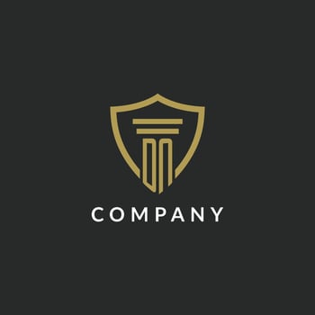 DN initial monogram logo with pillar and shield style design vector