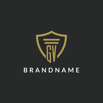 GV initial monogram logo with pillar and shield style design vector