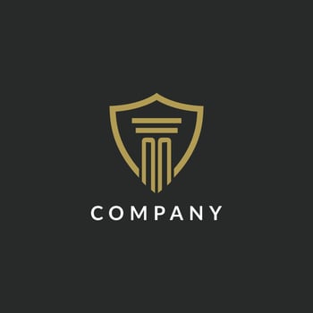 NN initial monogram logo with pillar and shield style design vector