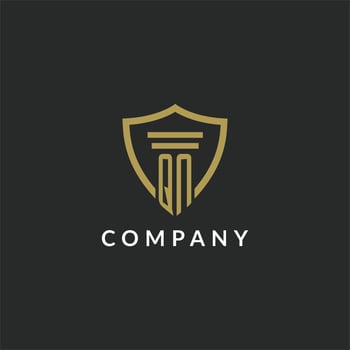 QN initial monogram logo with pillar and shield style design vector