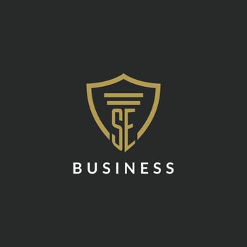 SE initial monogram logo with pillar and shield style design vector