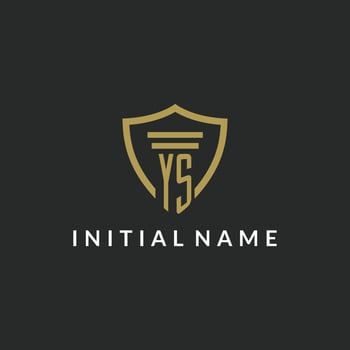 YS initial monogram logo with pillar and shield style design vector