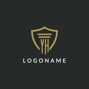 YH initial monogram logo with pillar and shield style design vector
