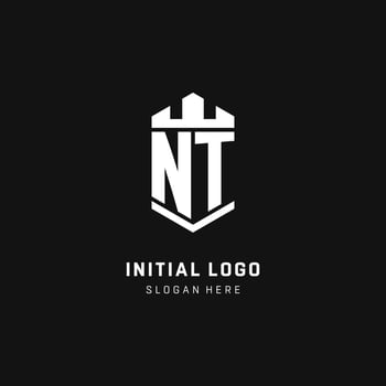 NT monogram logo initial with crown and shield guard shape style vector