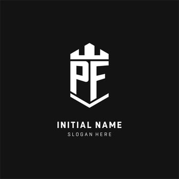 PF monogram logo initial with crown and shield guard shape style vector