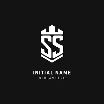 SS monogram logo initial with crown and shield guard shape style vector