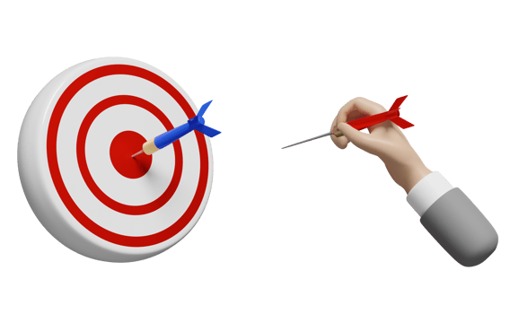 red target with businessman hands holding darts or arrow isolated. business goal concept, 3d illustration or 3d render png
