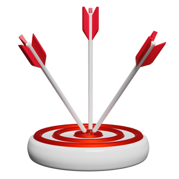 white target with red darts or arrow isolated. business goal concept, 3d illustration or 3d render png