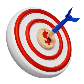 White red target with darts or arrow, dollar coins money isolated. business goal concept, 3d illustration or 3d render png