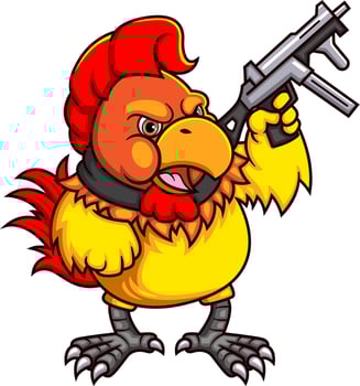 The cute rooster with machine gun vector