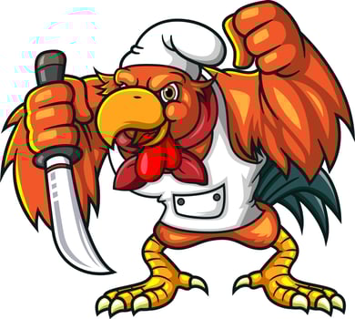 The angry rooster holding knife vector