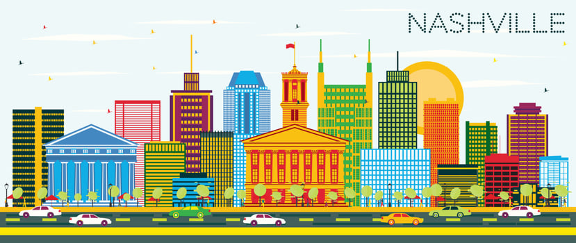 Nashville Skyline with Color Buildings and Blue Sky. vector