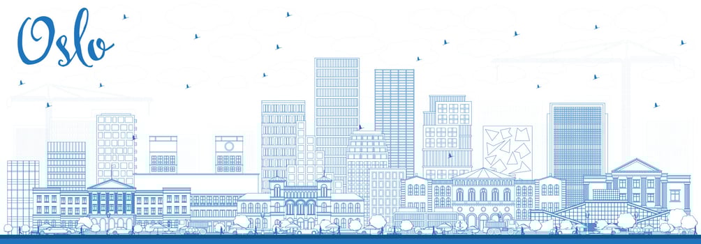 Outline Oslo Norway Skyline with Blue Buildings. vector