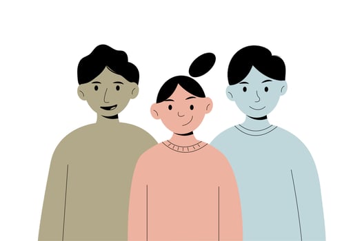 Friends Standing Together. Diverse People Group Portrait. Happy Woman and Man Characters Hugging, Laughing and Having fun. Young Creative Team. Friendship Concept. Flat Cartoon Vector Illustration.