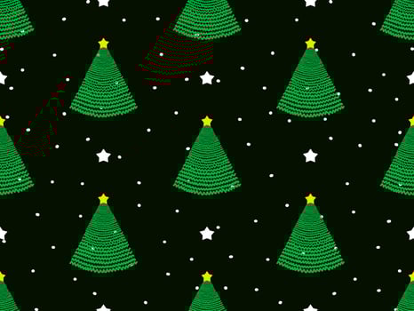 Christmas Tree cartoon character seamless pattern on black background vector