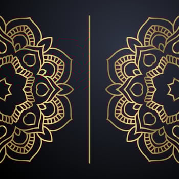 Golden outline mandala on black background. Vector illustration.