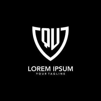QU monogram initial logo with clean modern shield icon design vector