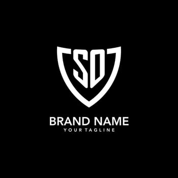 SO monogram initial logo with clean modern shield icon design vector