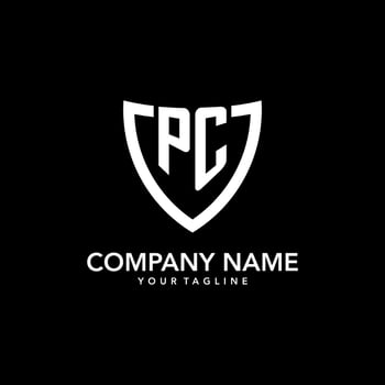 PC monogram initial logo with clean modern shield icon design vector