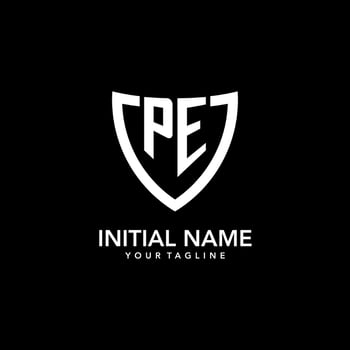 PE monogram initial logo with clean modern shield icon design vector
