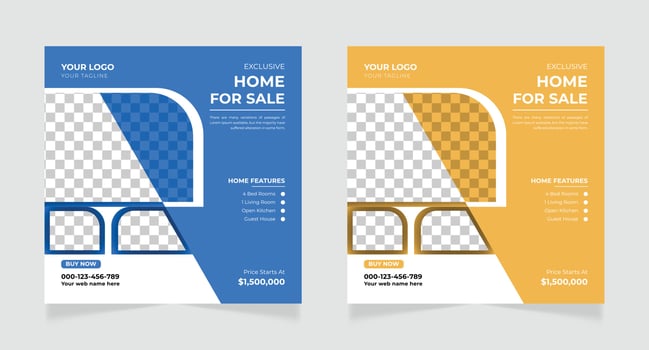 Modern and creative real estate social media post or banner template vector